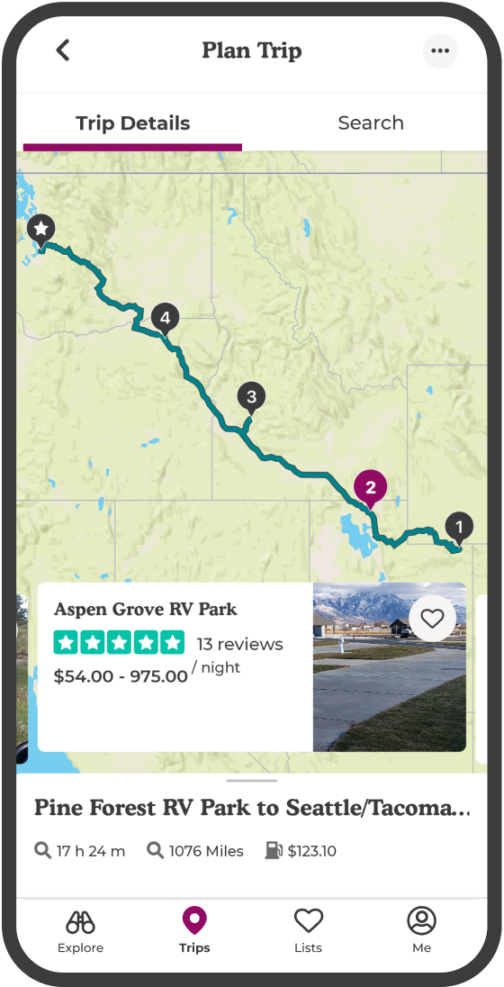 Plan a trip with The Dyrt Pro trip planner.