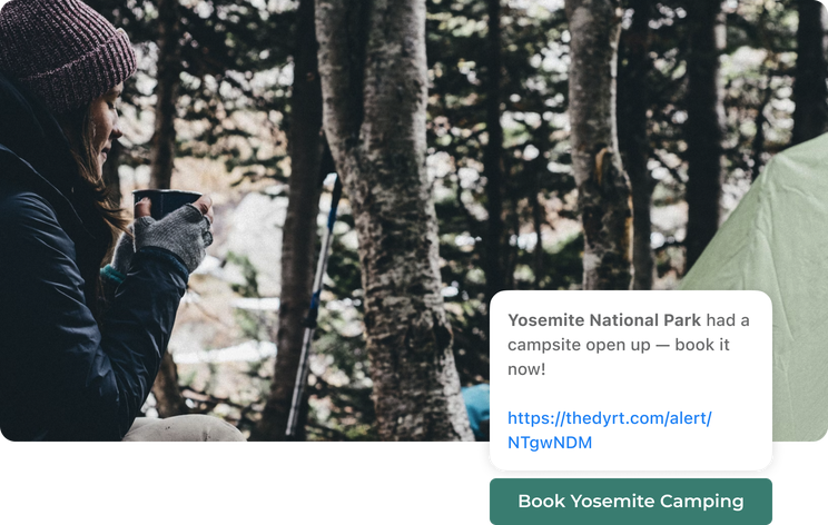 Text message about opening at Yosemite