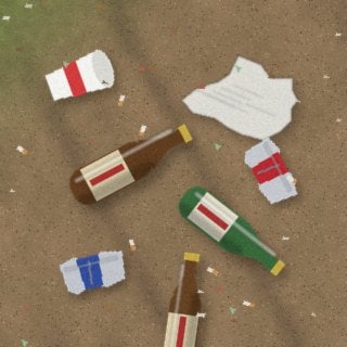 Camper's photo of bottles and cans left at the campsite