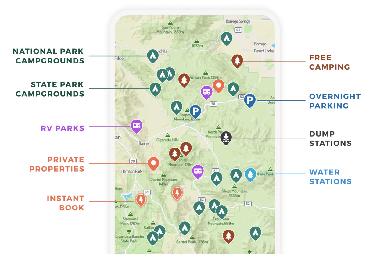The Dyrt app map on a phone